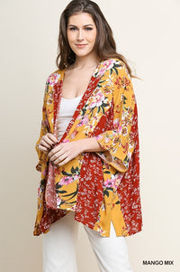 1596- Umgee Mango Mix Floral Print Open Front Kimono