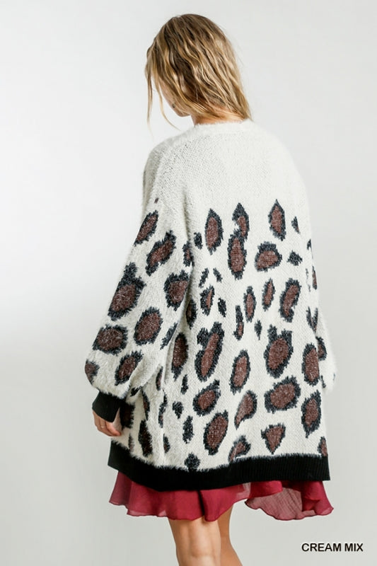 1114- Umgee Cream Mix Leopard Print Cardigan