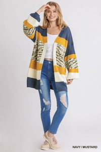 5073- Umgee Navy & Mustard Print Cardigan