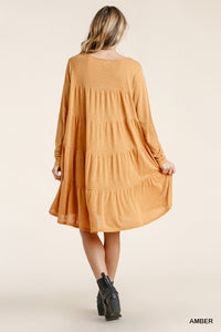 5074- Umgee Amber Linen Blend Tier Back Dress