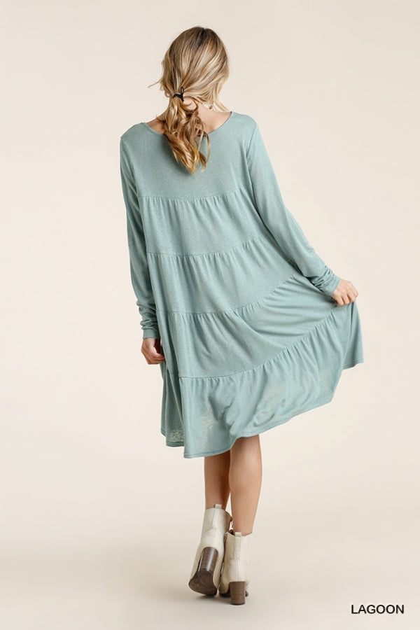 5076- Umgee Lagoon Linen Blend Tier Back Dress