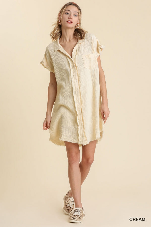 1783- Umgee Cream Button Down Dress w/ Collar