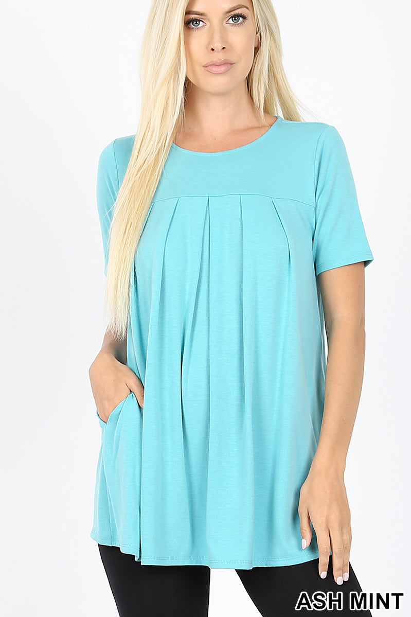 1329- Ash Mint Pleater Top