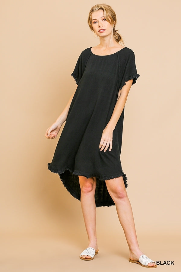 1736- Umgee Black Linen High Low Dress