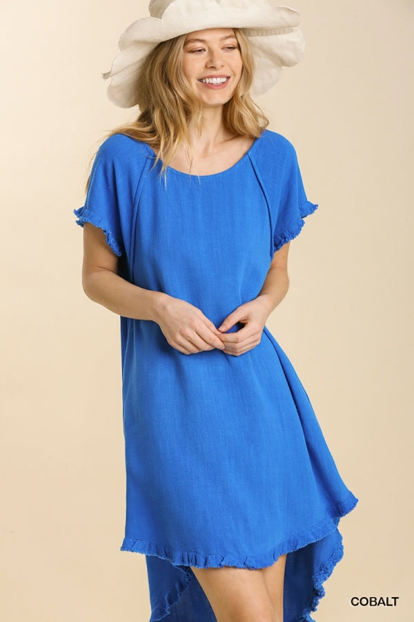 6072- Umgee Cobalt Linen High Low Dress