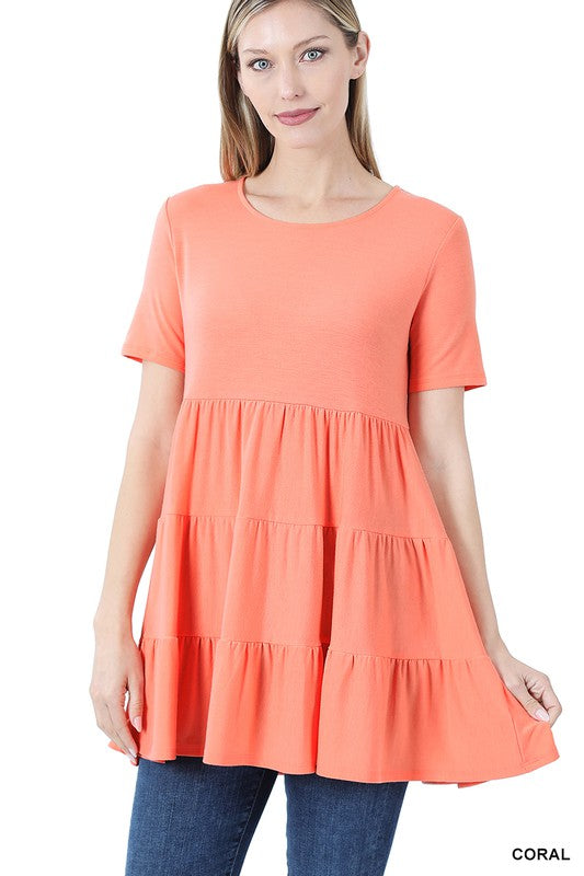 1390- Coral Tier Short Sleeve Top