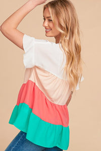 1578- Color Block Tier Ruffle Sleeve