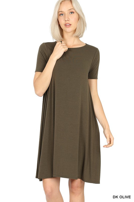 7792- Dark Olive Short Sleeve T-Shirt Dress