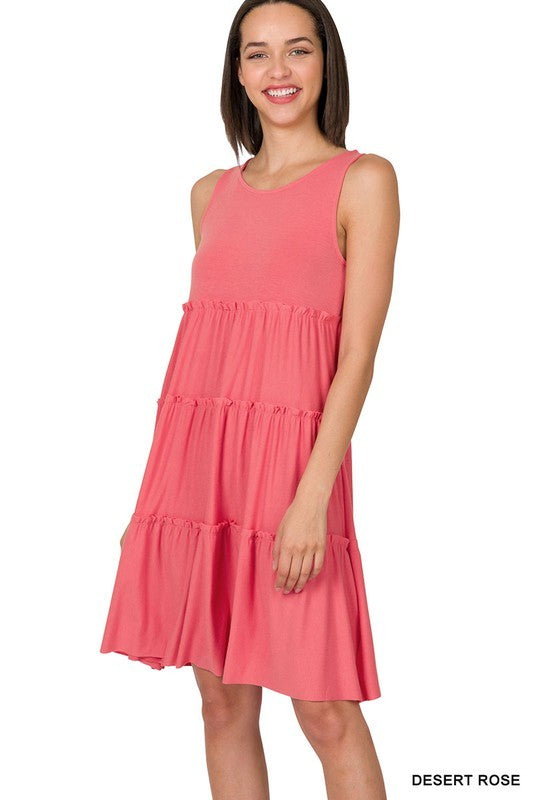 1464- Desert Rose Sleeveless Tier Tank Dress