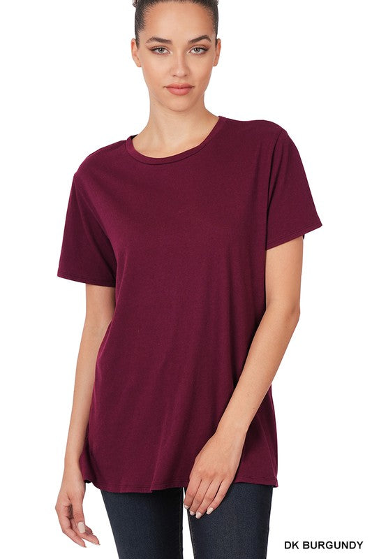 7821- Dark Burgundy Boyfriend Round Neck Top