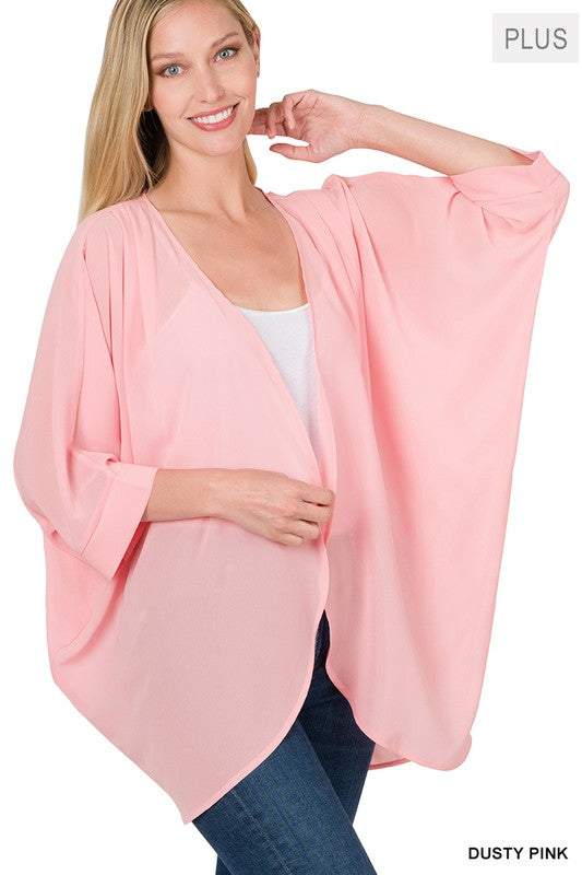 1735- Dusty Pink Chiffon Cardigan w/ Shoulder Pleats