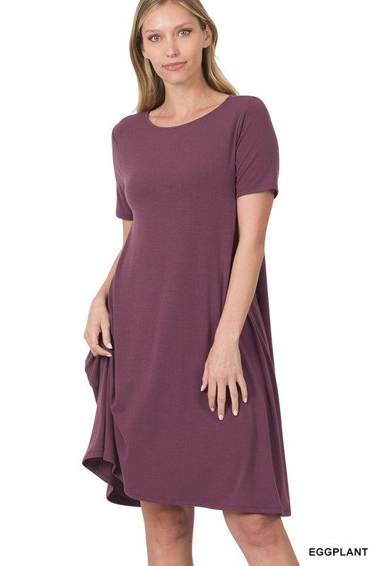 7796- Eggplant Short Sleeve T-Shirt Dress