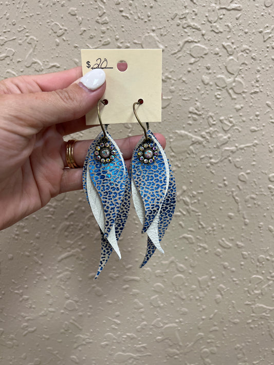 6847- Metallic Blue Leopard Leather Earrings