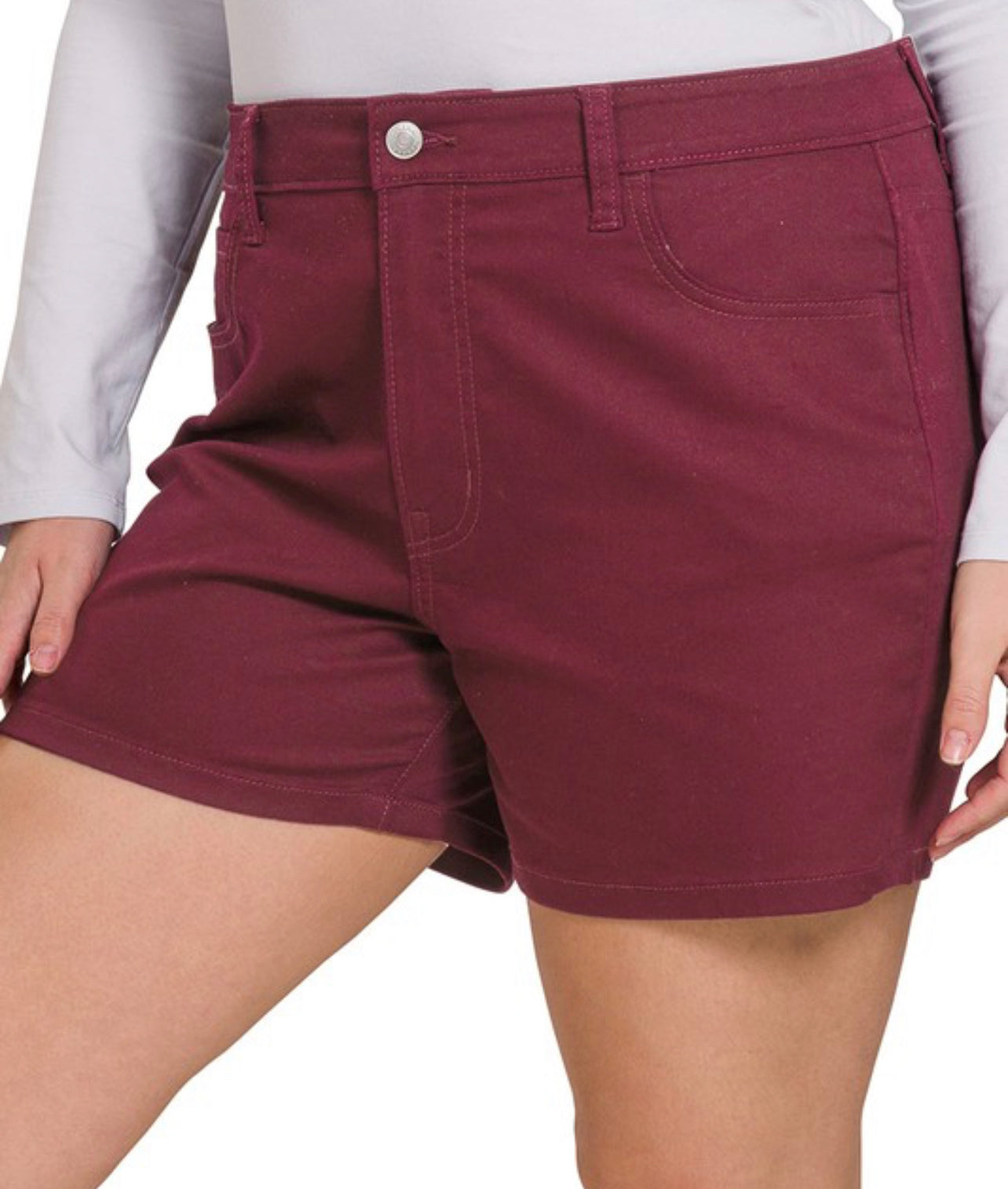 7617- Dark Burgundy Denim Jean Shorts