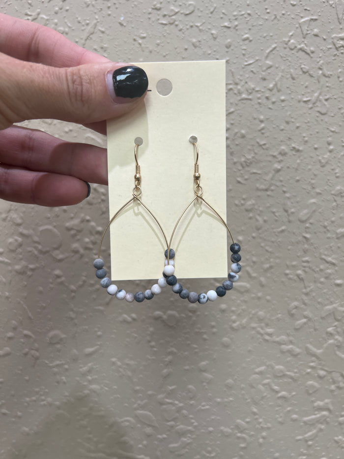 6777- Gold Hoop w/ Grey Stone Detail