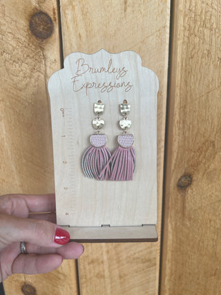 6379- Mauve Post Back Tassel Dangle Earrings