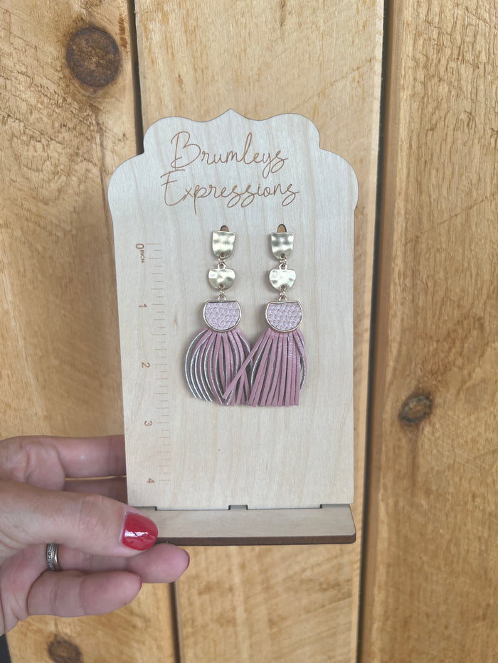 6379- Mauve Post Back Tassel Dangle Earrings