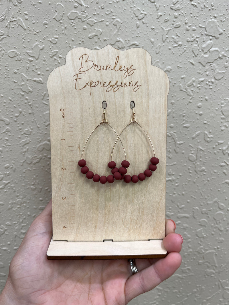 6609- Wine Clay Beaded Teardrop Earrings