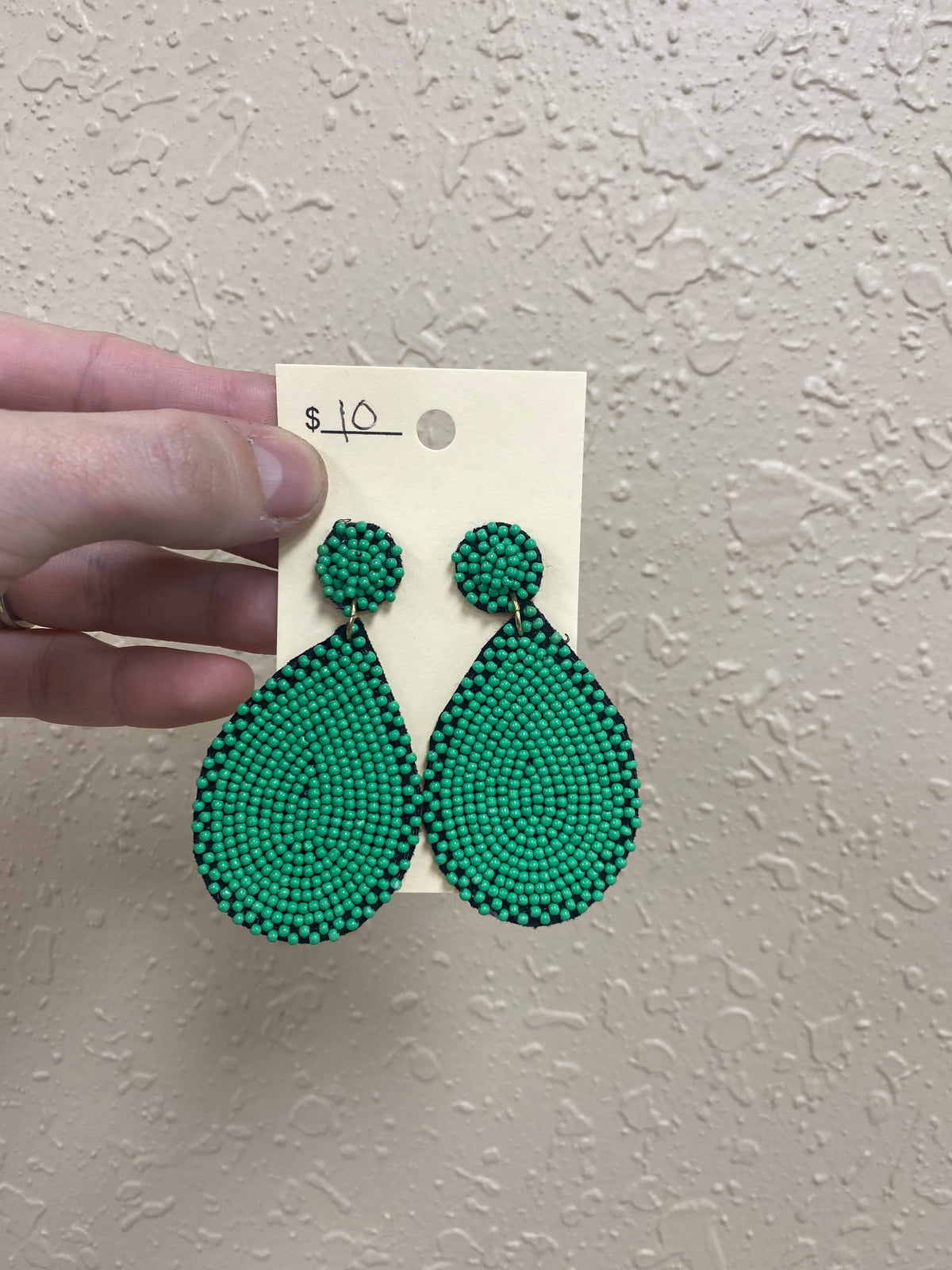 638- Green Beaded Post Earrings