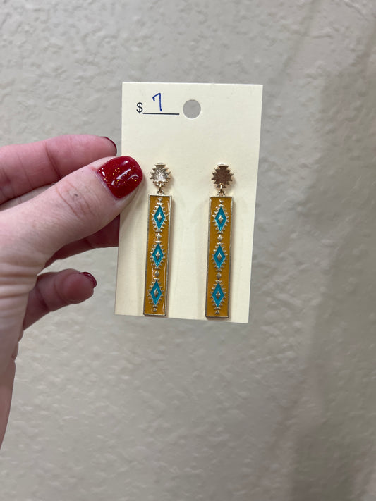 7497- Mustard Aztec Dangle Earrings