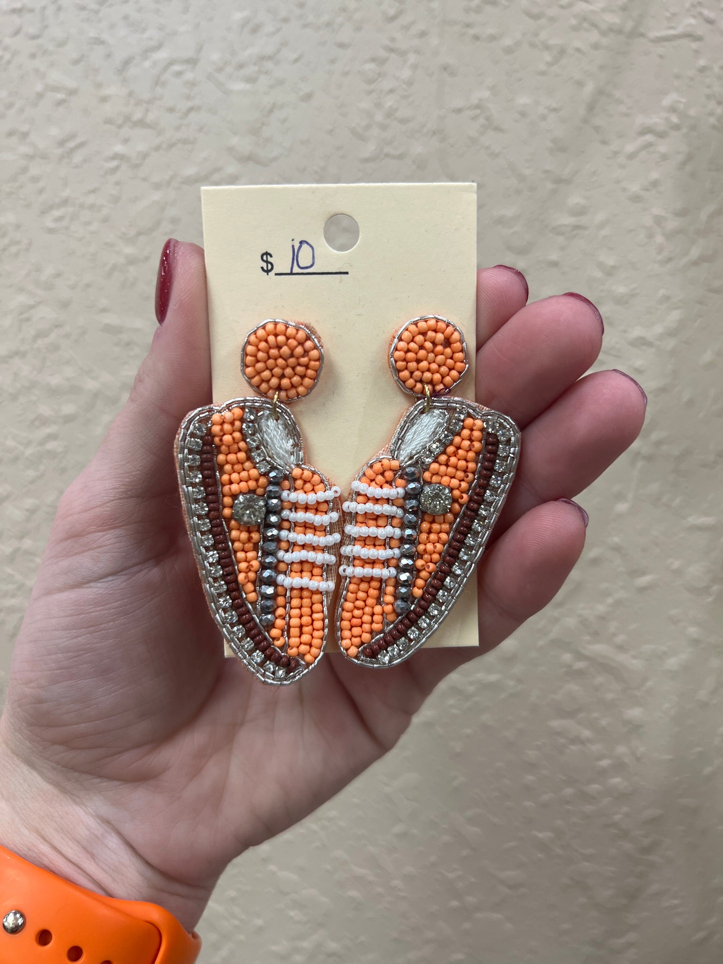 7483- Orange Beaded Sneaker Earrings