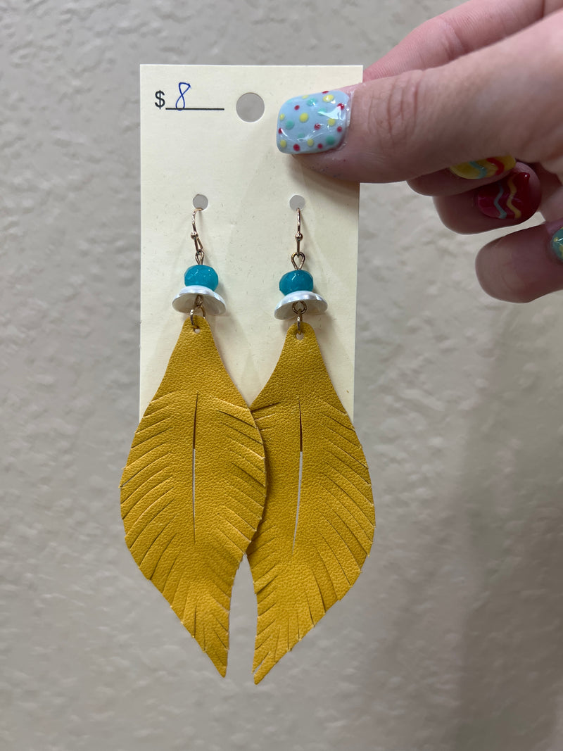 7688- Faux Leather Leaf Earrings