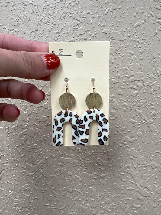 1271- Leopard Rainbow Shape Clay Earrings