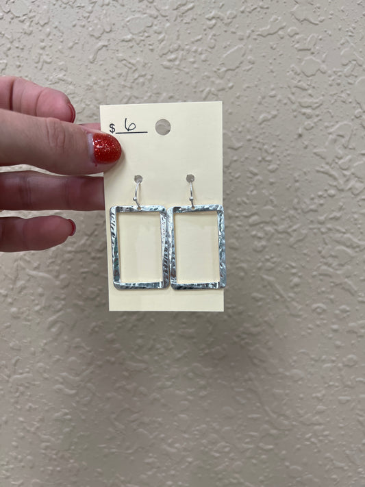 1294- Silver Hammered Rectangle Earrings