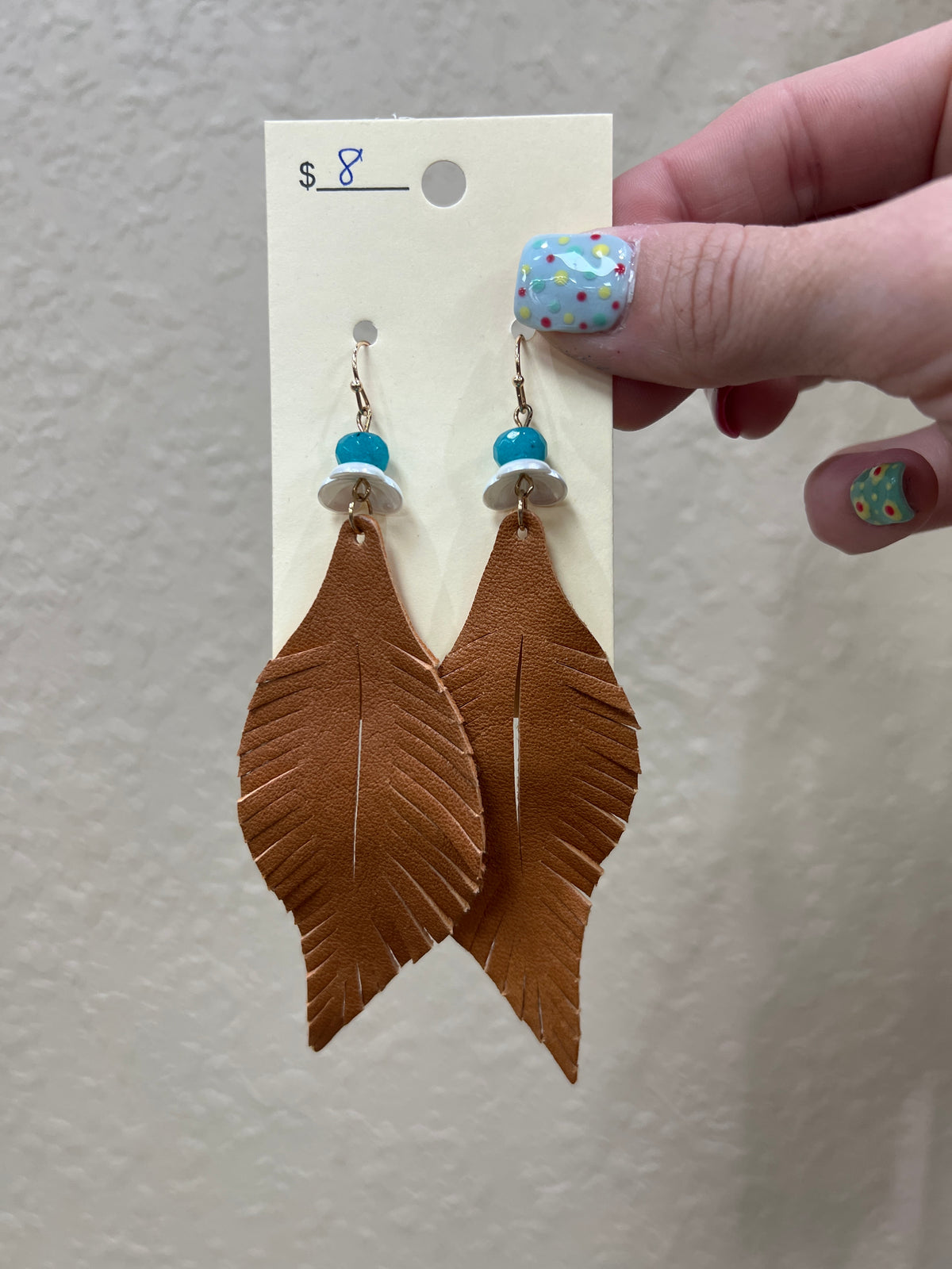 7688- Faux Leather Leaf Earrings