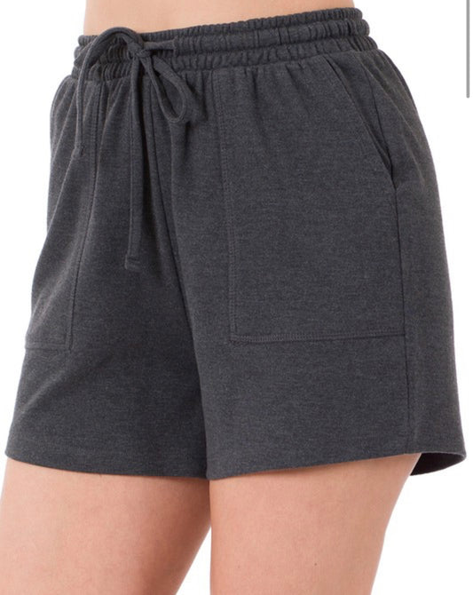 7620- Charcoal Cotton Drawstring Shorts w/ Pockets