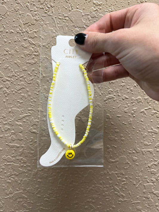 1737- Yellow Smiley Beaded Ankle Bracelet