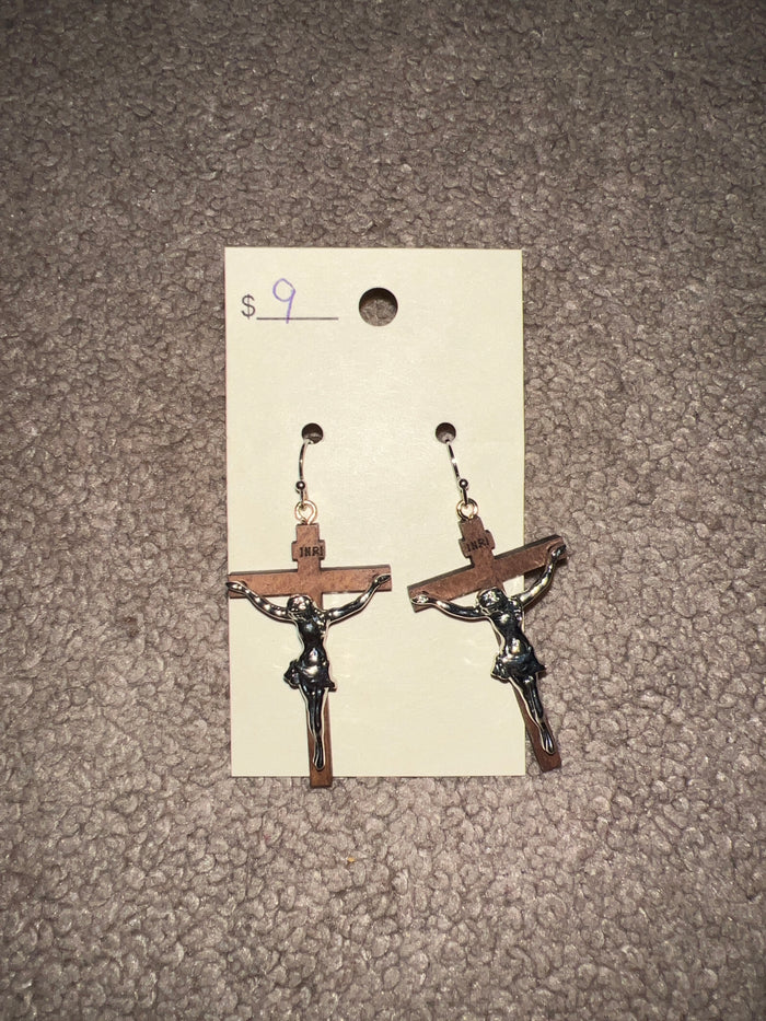 7913- Cross w/ Jesus Earrings