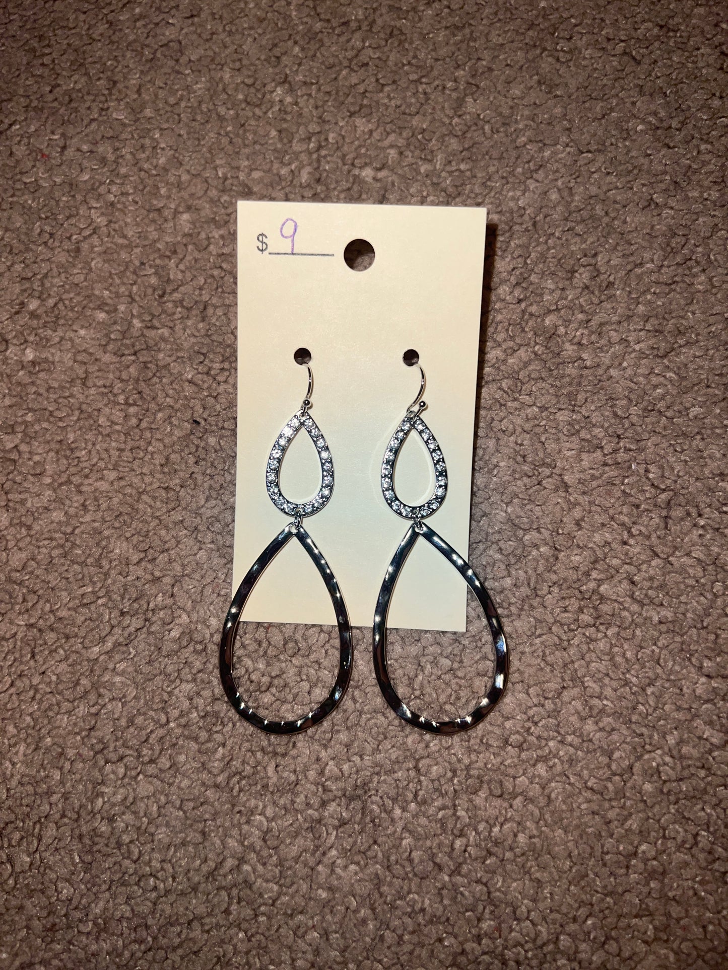 7887- Silver Hammered Double Teardrop Earrings