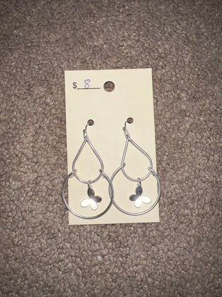 7904- Silver Teardrop w/ Butterfly Detail Earrings