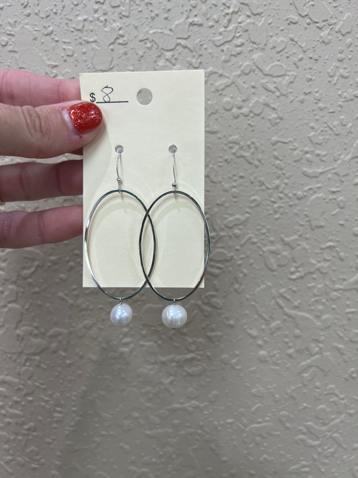 1286- Silver Oval W/ Ocean Pearl Earrings