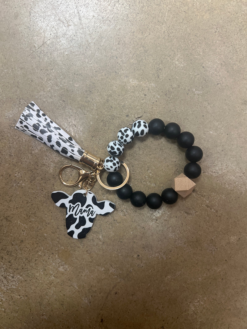 7818- Mama Cow Print Silicone O-Ring Keychain [PICK COLOR]