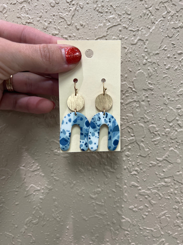 1265- Blue & White Rainbow Style Clay Earrings