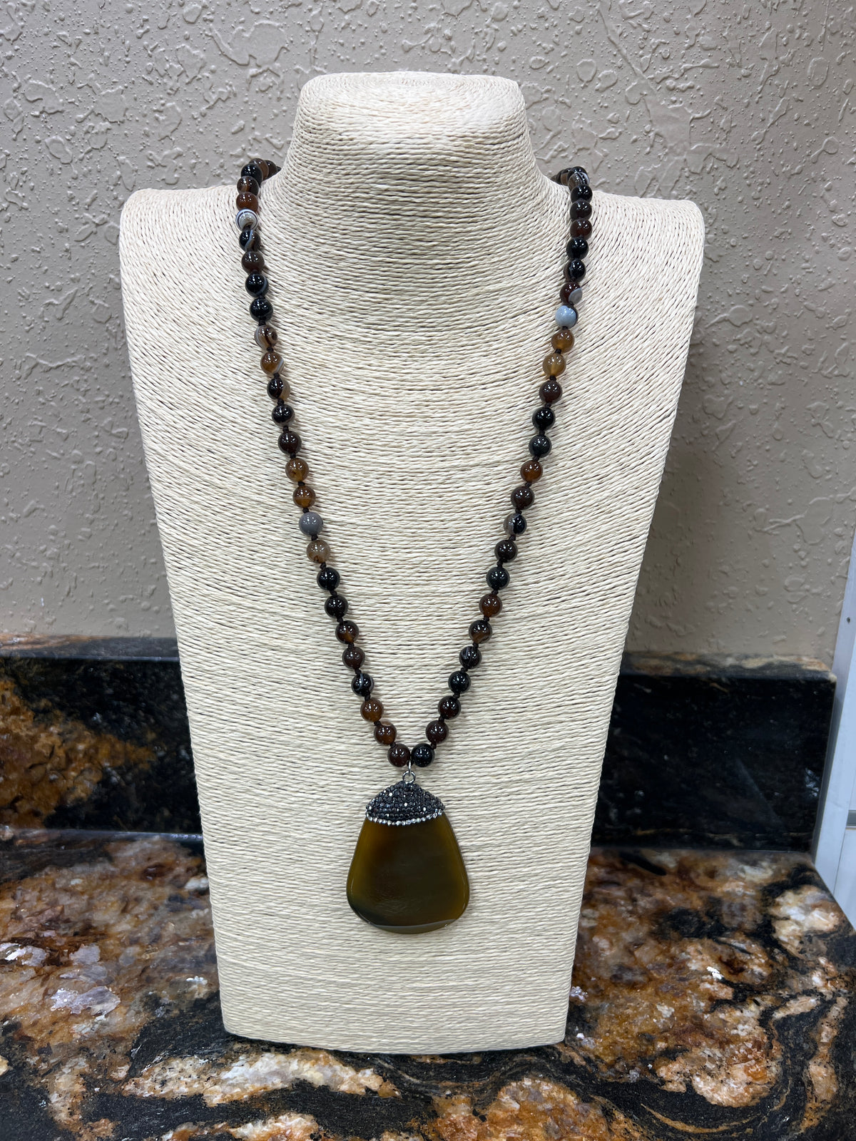 7761- Brown Necklace w/ Smooth Stone Detail