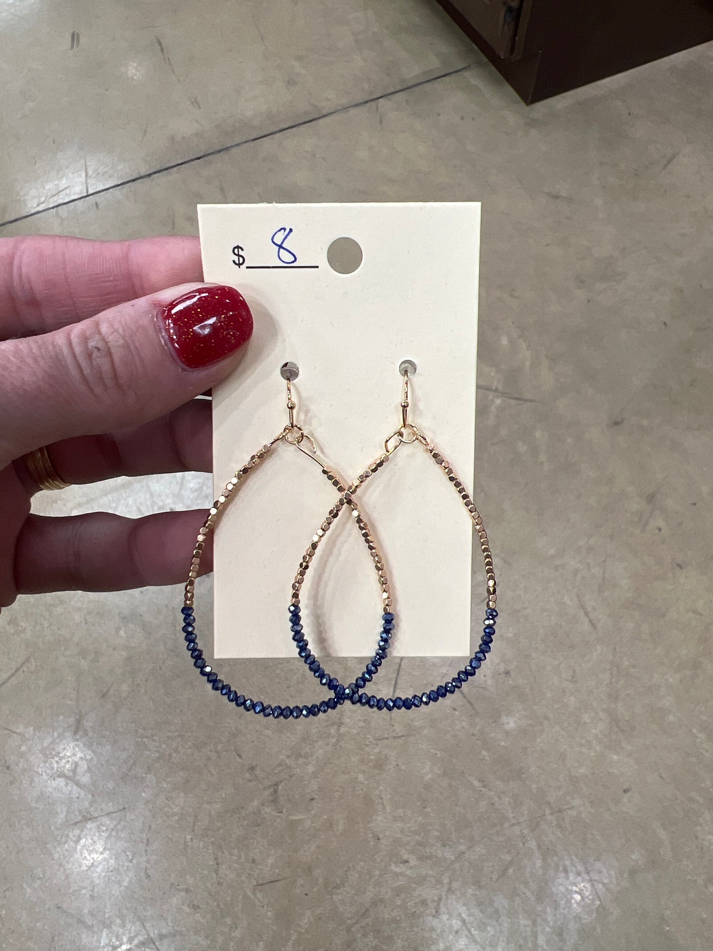 7506- Gold & Navy Beaded Teardrop Earring