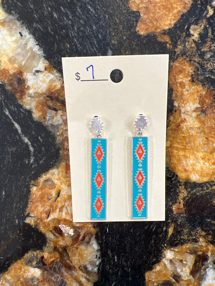 7498- Teal Aztec Dangle Earrings