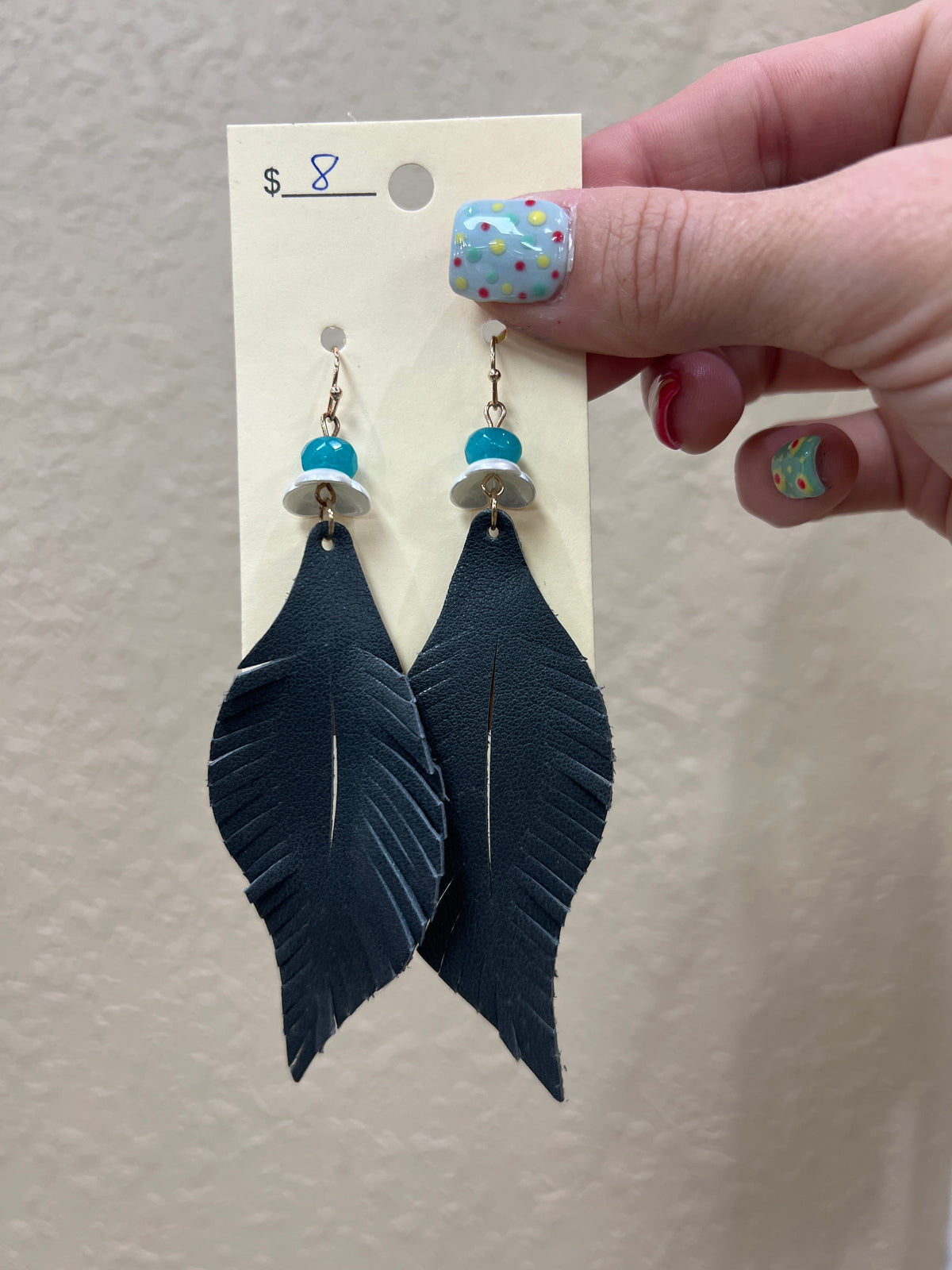 7688- Faux Leather Leaf Earrings