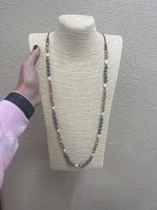 1644- Purple Beaded Long Necklace