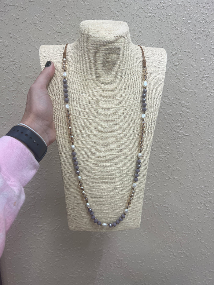 1644- Purple Beaded Long Necklace