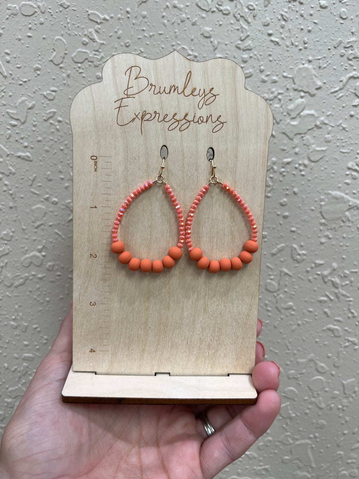 6607- Coral Beaded Teardrop Earrings