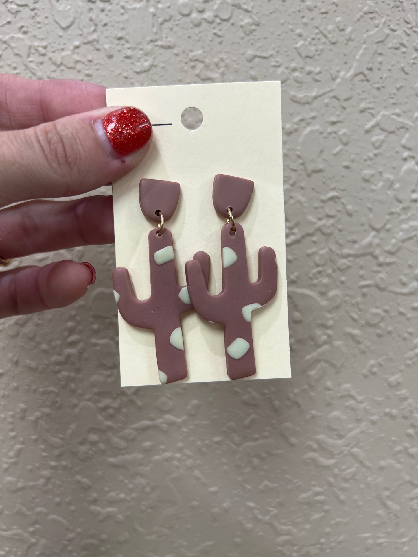 1215- Mauve Cactus w/ Cream Clay Earrings