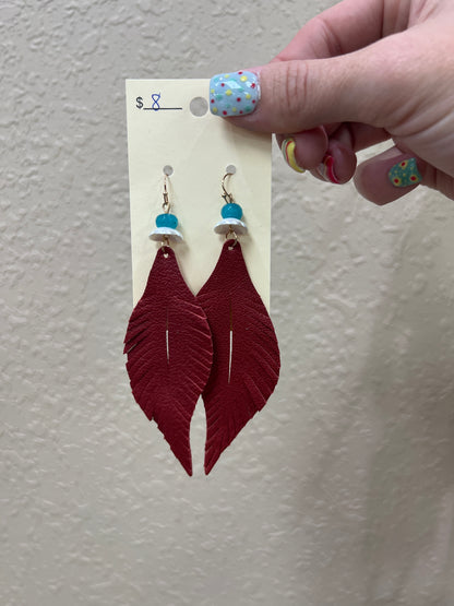 7688- Faux Leather Leaf Earrings