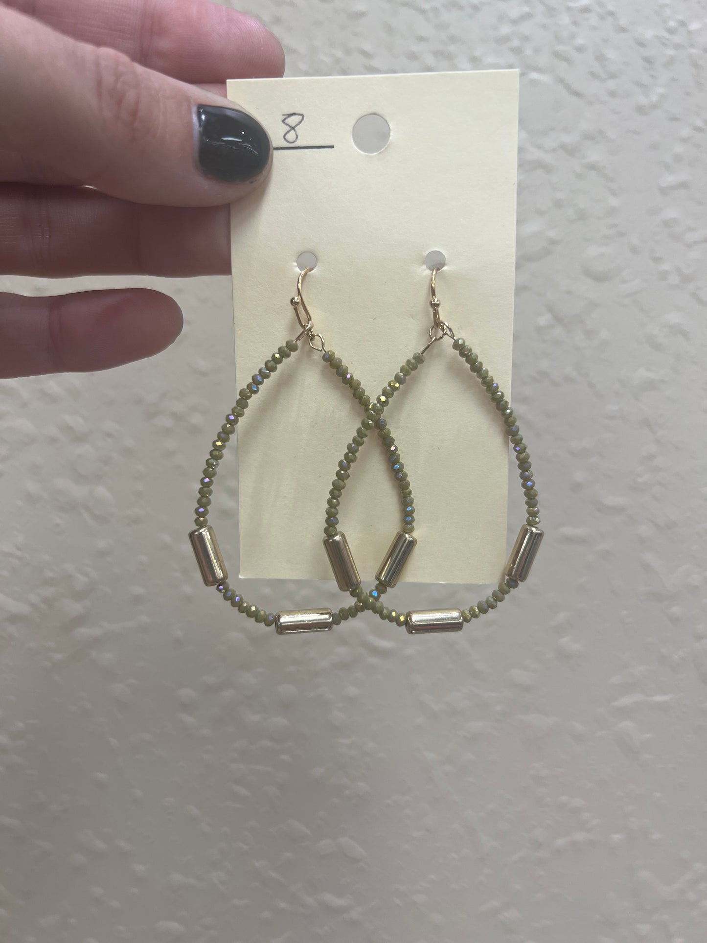 1648- Green Hoop Earrings w/ Gold