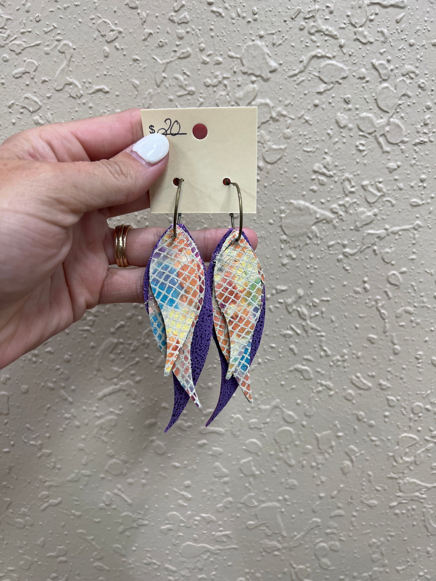 6850- Rainbow Scale Leather Earrings