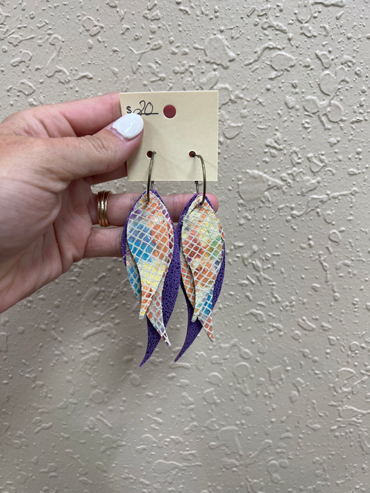 6850- Rainbow Scale Leather Earrings