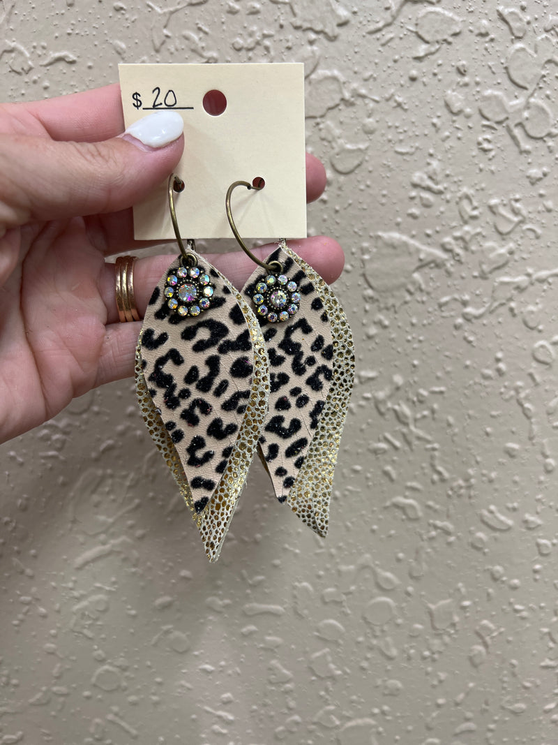 6846- Gold Leopard Leather Earrings